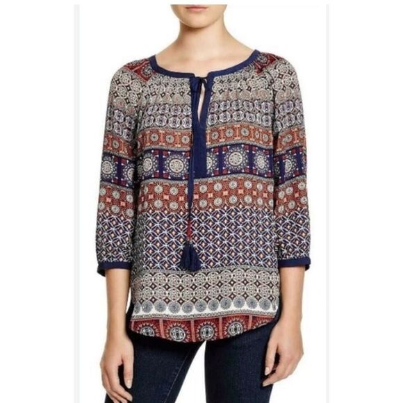 Anthropologie Tops - Anthropologie Daniel Rainn Medallion Boho Tunic Blouse Tassel SZ S # 2416